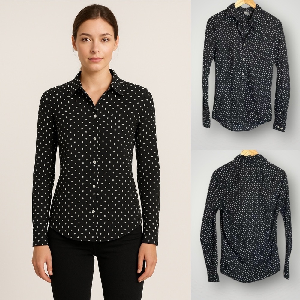ASOS | Button Front Top Blouse Long Sleeve Hexagon Print Black White